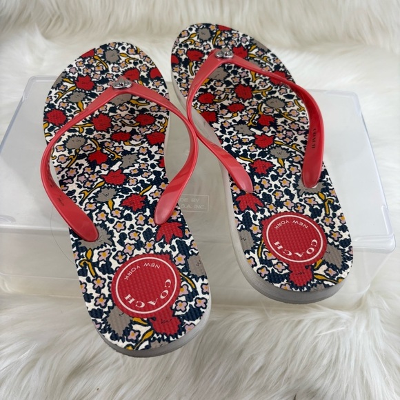 Coach Red Floral Flip Flops - Picture 3 of 6
